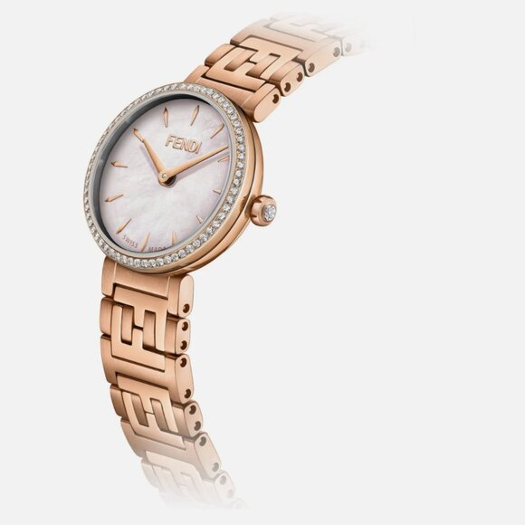 New Fendi Womens Rose Gold 19mm Bracelet Fashion Watch With Box